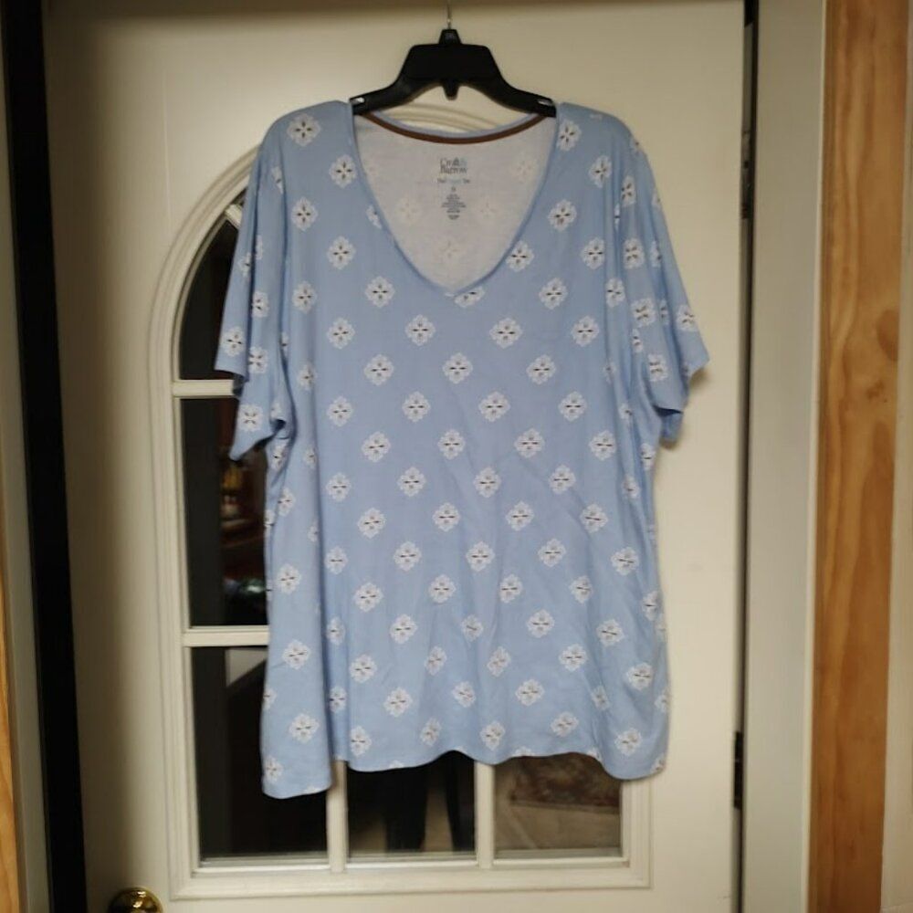 Croft & Barrow Classic Tee Light Blue Designed Top Size Women's 3X